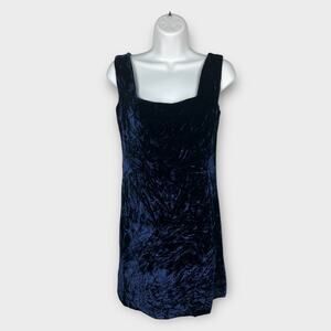 Vintage 60s Blue Crushed Velvet Sleeveless Short Square Neck Party Dress 00 XXS